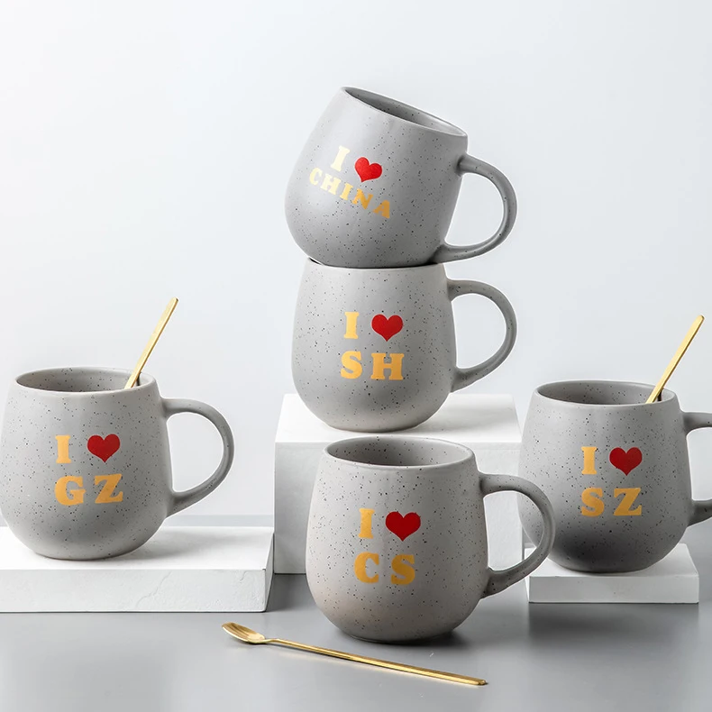 Custom logo ceramic matte coffee mug round ball shape ceramic cup porcelain speckled mug