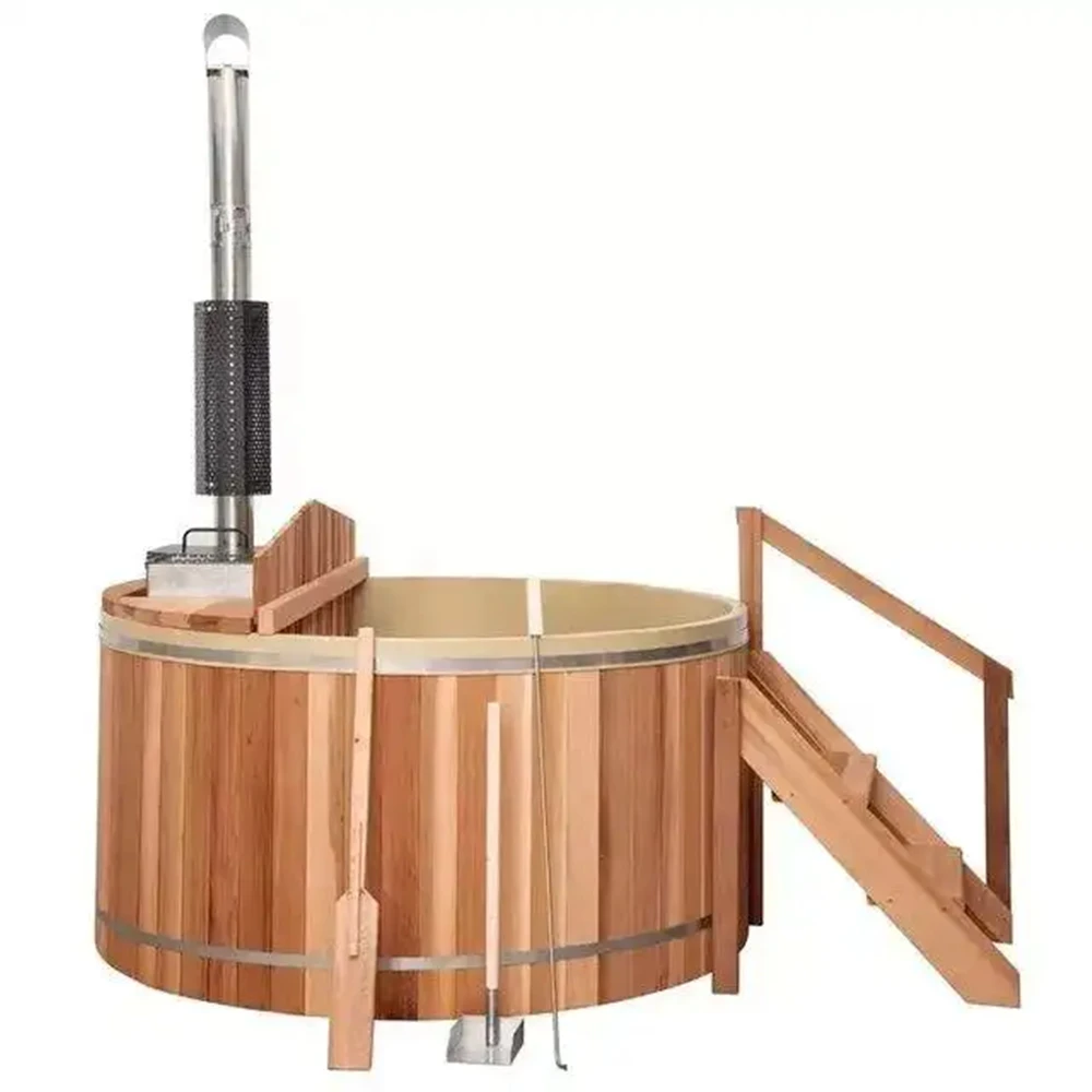 Hot Sale Cedar Hot Tub Wood Fired Spa Hot Tub with Inner Wood Fired Stove Heater