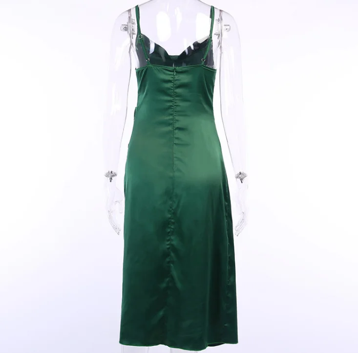 
XG1999 Summer 2020 new Stretch satin hem cross dress sexy silky skin-friendly dress with small confetti 