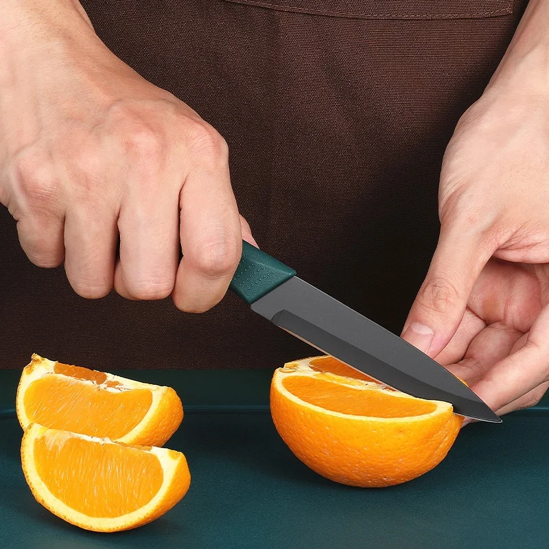 High quality Stainless Steel PP Handle dark green gift seven-piece knife set with cutting board and paring knife
