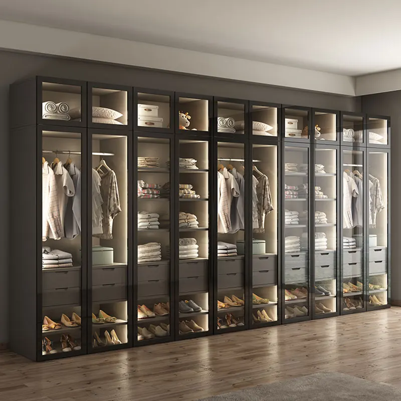 Flat Pack Simple Bedroom Glass Door Wardrobe