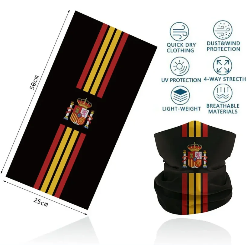 Spain Flag Scarves Polyester Microfiber Neck Gaiter Spanish National Flags Seamless Bandana Headwear Catalonia Face Cover Shield