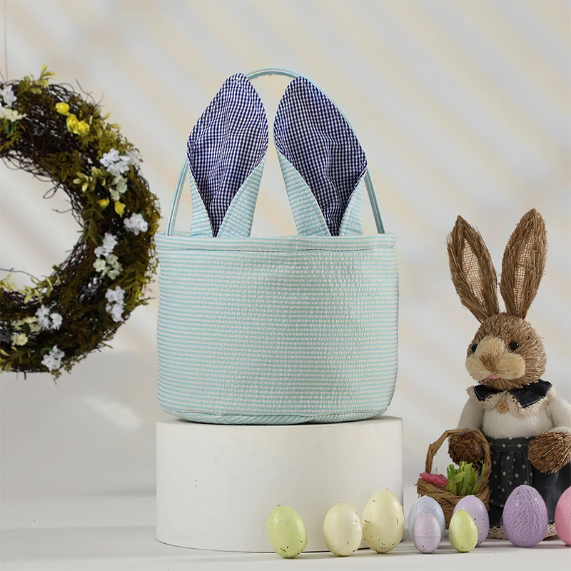 Personalize Easter Decoration Egg Gift Bag Wholesale Seersucker Bunny Ears Easter Basket