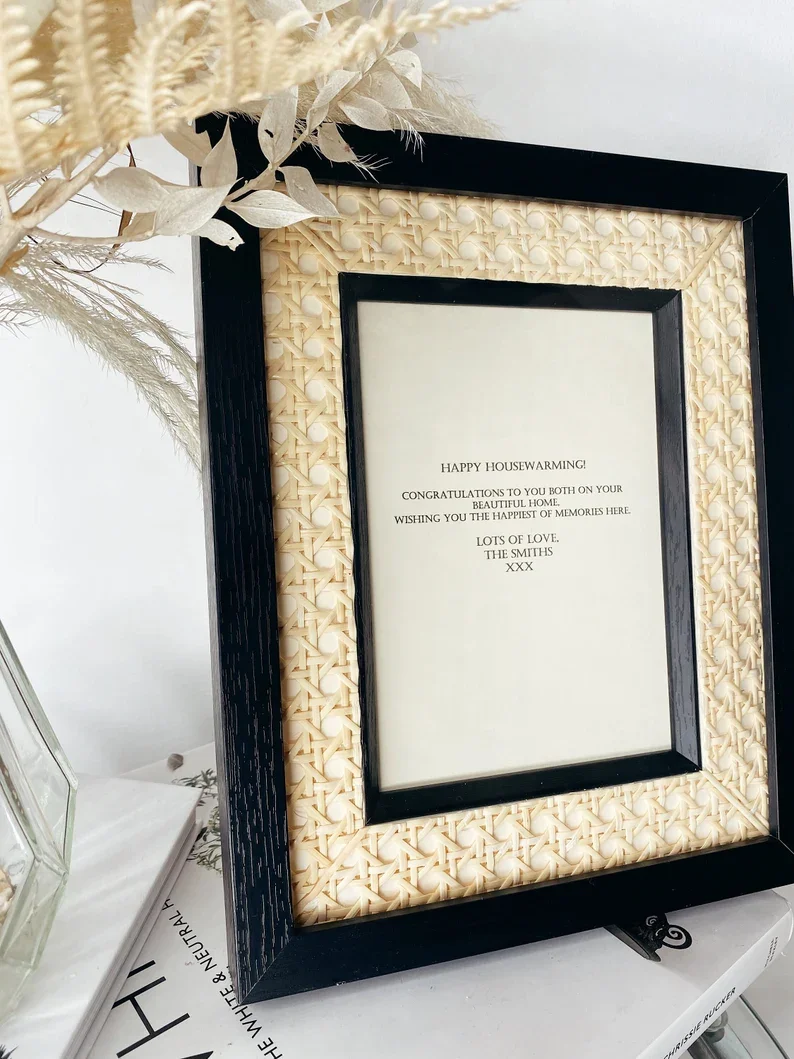 Handmade Caning woven Rattan Picture Frame Matte Black Rattan Photo Frame