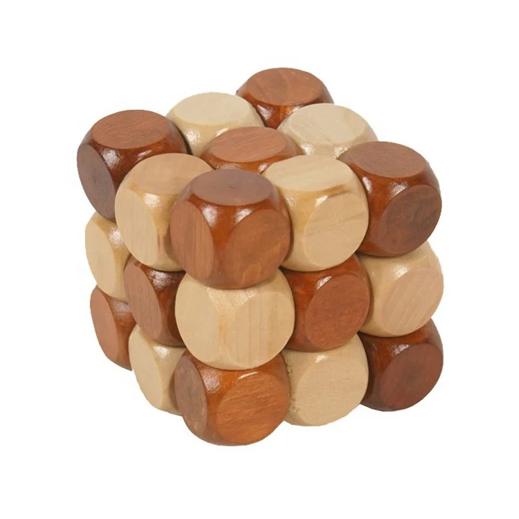 Kong Ming lock 4.5cm wooden brain teaser cube puzzle
