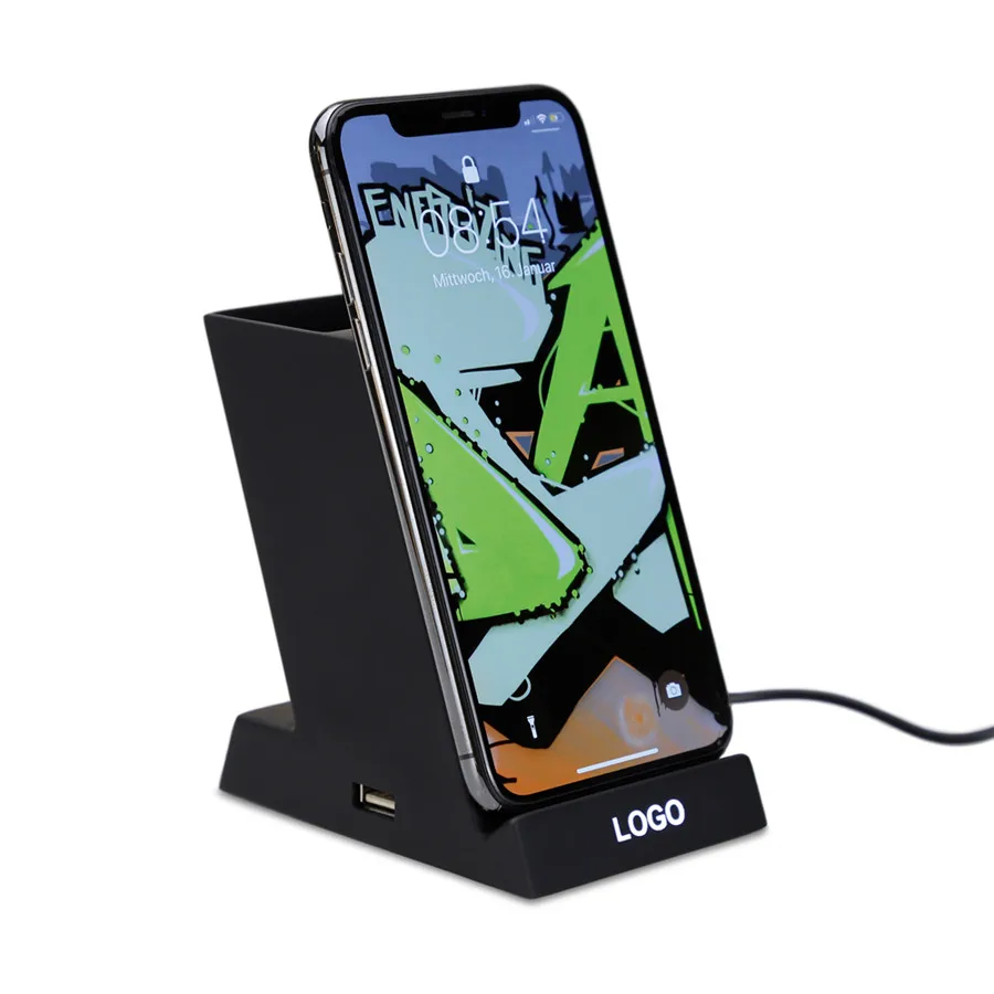Tech Gadgets Table Organizer LED Logo 10W Pencil pen Holder Phone Holder Charger Wireless Charger Stand for Novelty Gift