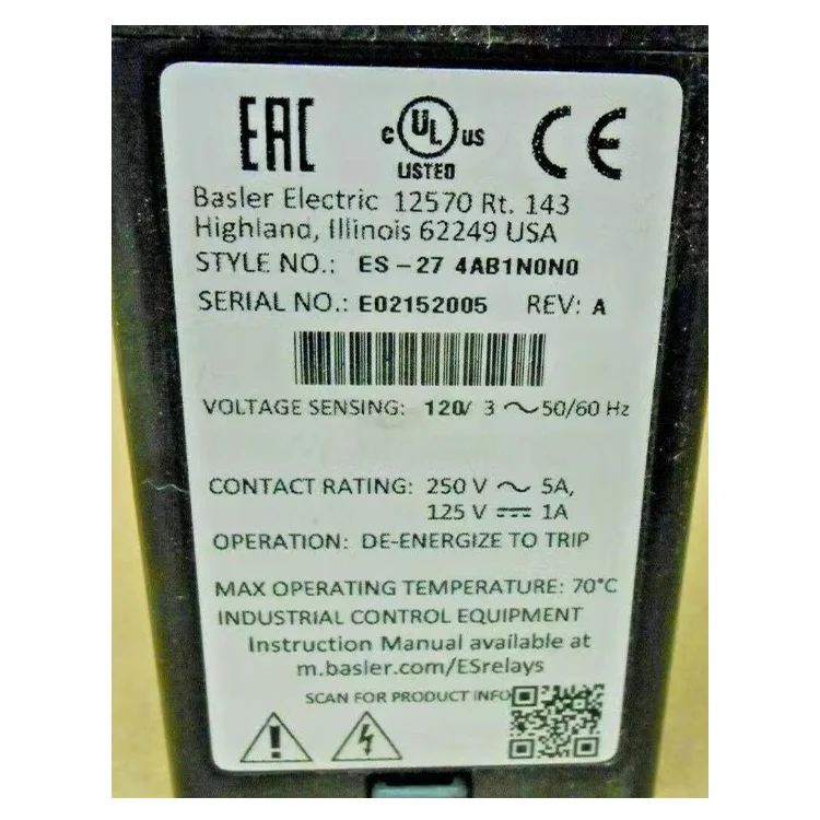 Elevator undervoltage relay BASLER ES-27 4AB1N0N0 for elevator parts