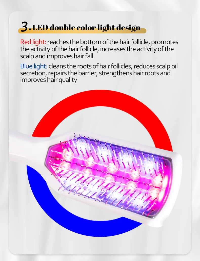 3 wavelength Red light Near infrared Blue light Hair care Massage EMS Light therapy Comb