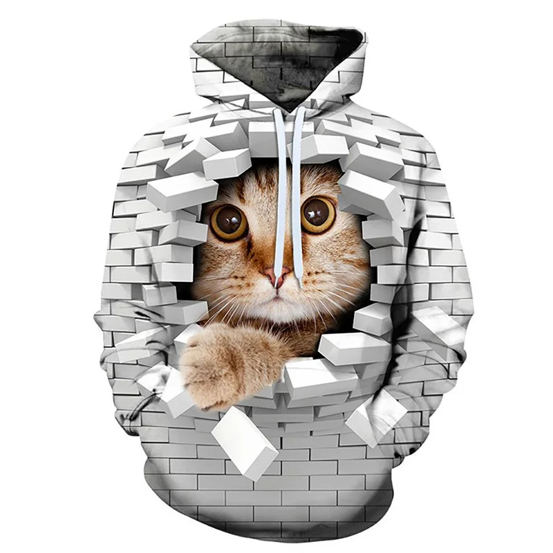Dropshipping Fashion Various Size High Quality Men Hoodies Cartoon Casual Pullover Digital Printing Cat Hoodie 3D Pullover