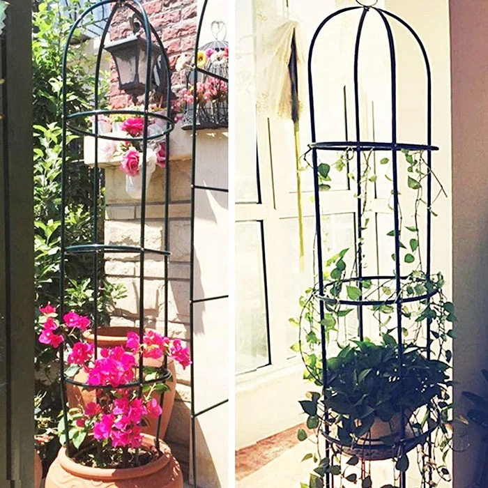 75inch Tall Rustproof Plastic Coated Metal Plant Support Tower Obelisk Garden Arch for Climbing Vines Flowers Stands Black