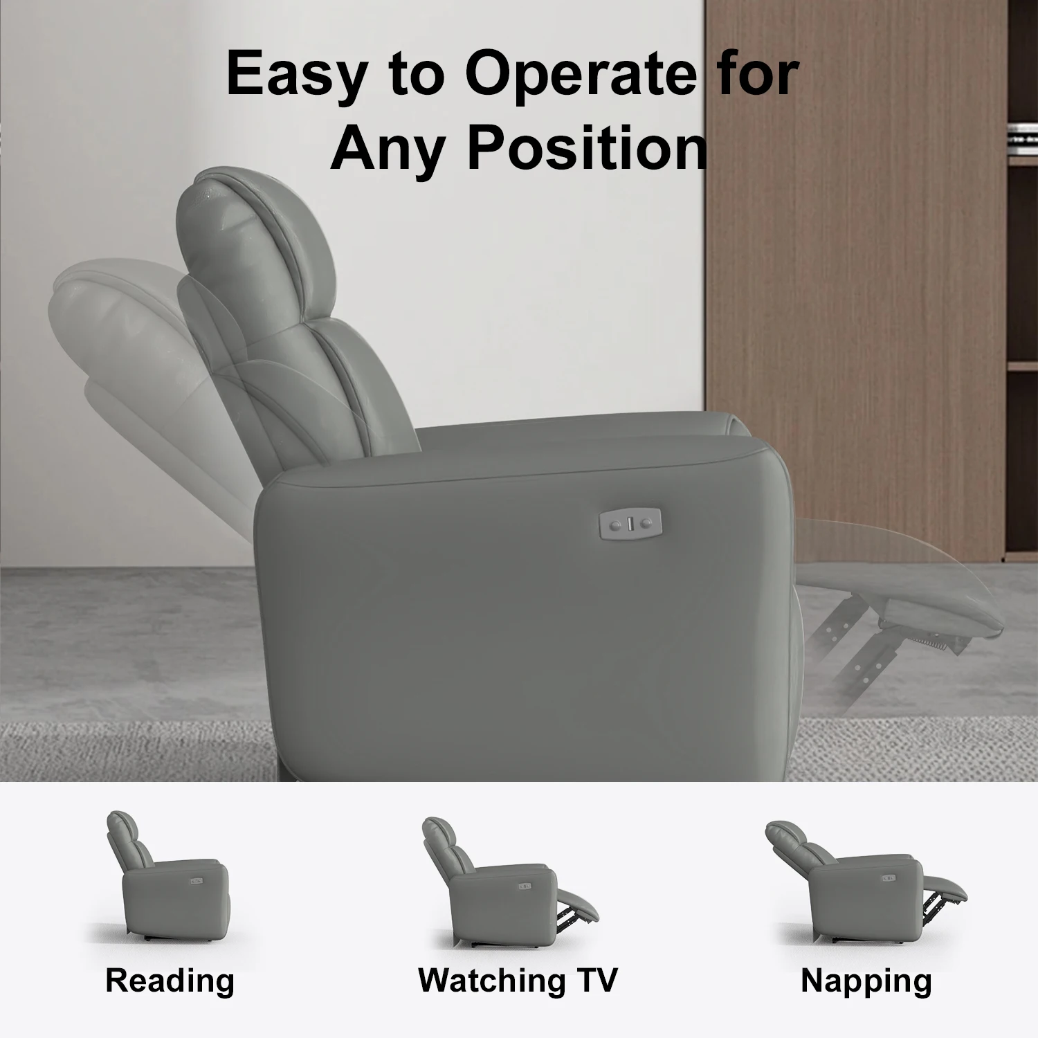 HOYOO Single Sofa Modern Reclinable Chaise Longue Office Sofa Chair Woodless Furniture Living Room Sofa Electric Fabric One Seat