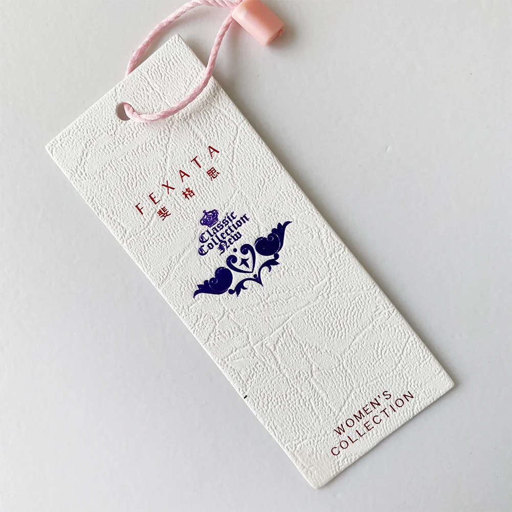 FSC Custom Logo Black Hot Stamping Special Paper Hang Tag String for Clothing, Custom Hang Tag
