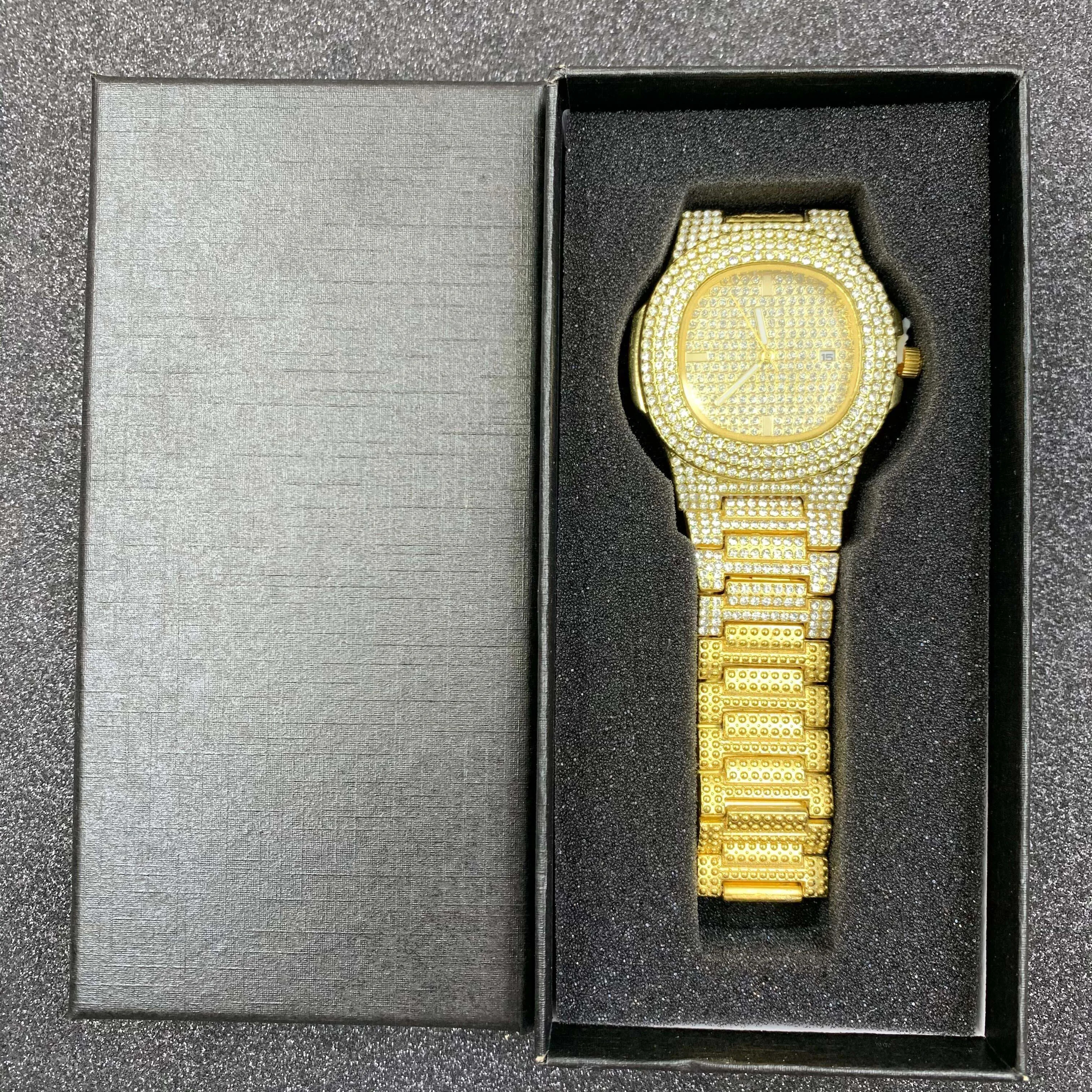  2021 Hip Hop Jewelry 18K Gold Plated Micro CZ Diamond Stainless Steel Roman Watches Luxury Men