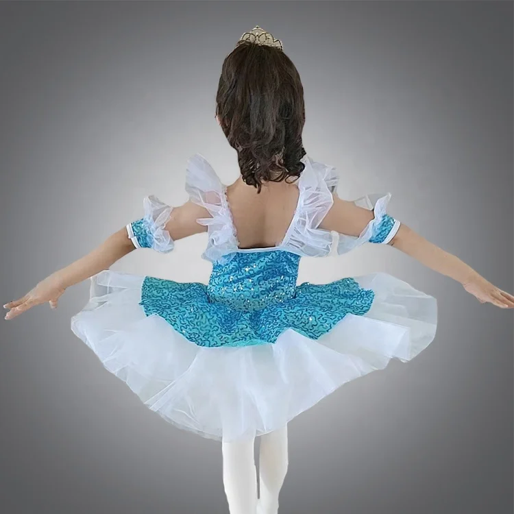 shiny sequin fabric Kids Dance Leotards Slim Ballet Dress Bubble Skirts Child Gymnastics Practice Bodysuit Ballerina Clothes