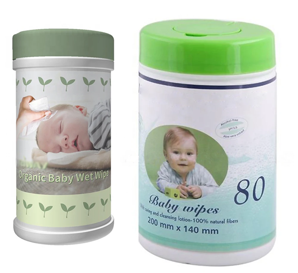 Natural rganic Baby wipes alcohol-free for child cleaning  in canister