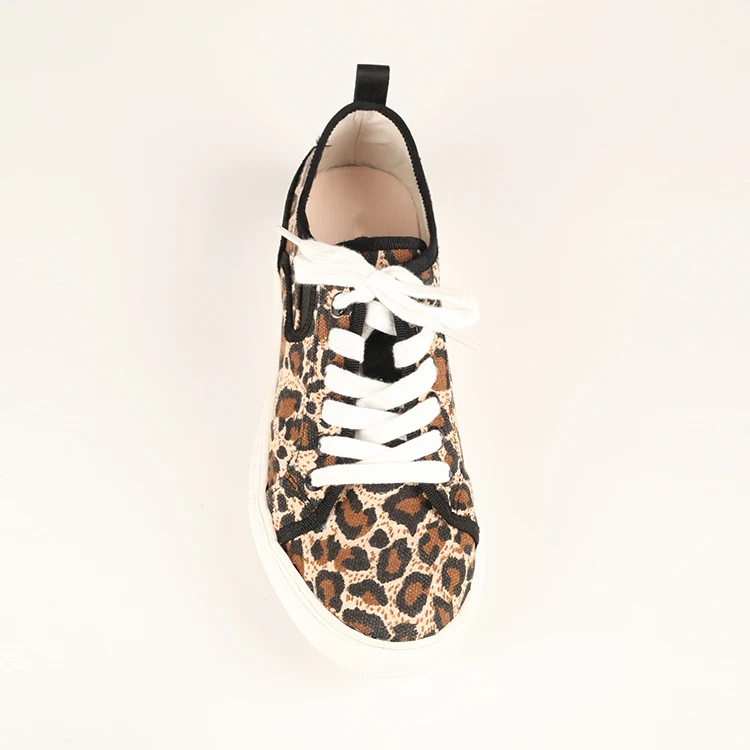 Spring new leopard pattern lace-up casual sneakers for girls plus size sneakers