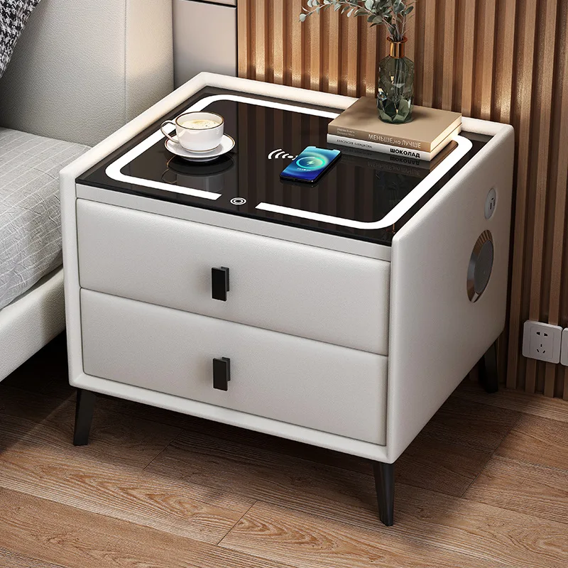 Multifunctional Smart Bedside Table with USB Ports and LED Lighting