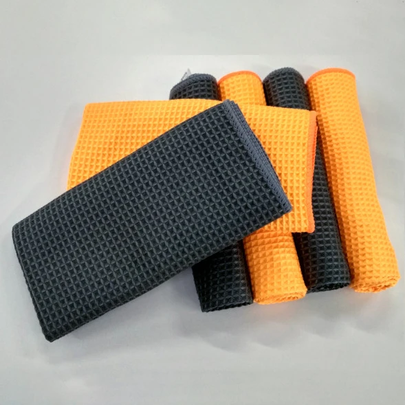 Grey and orange color glass waffle weave towel 40*40 cloth