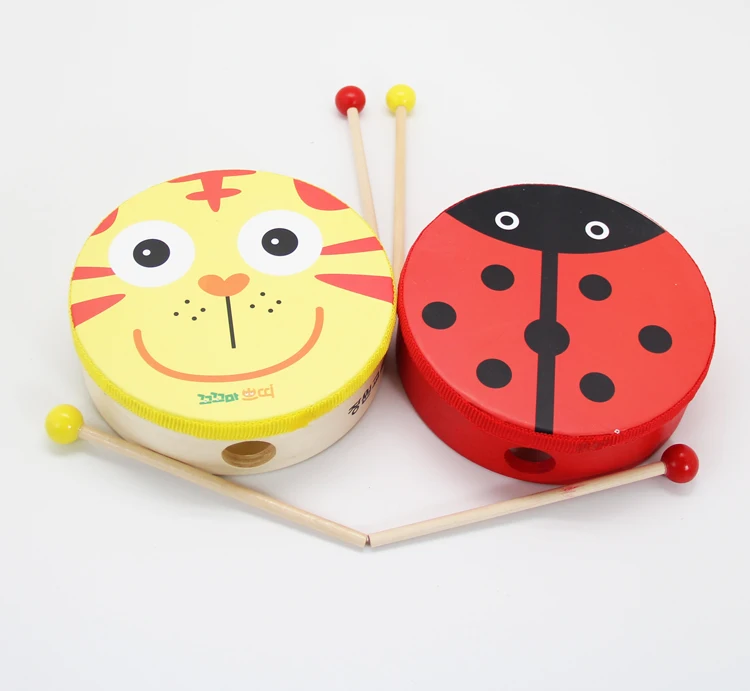 wholesale percussion musical instrumentse colourful cartoon wooden drum with drum stick