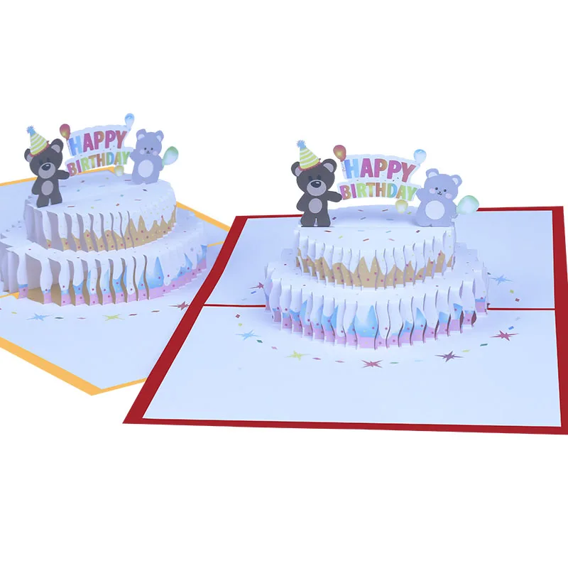 Creative 3D Pop Up Cards Happy Birthday Greeting Cards Cartoon Bear Kids Birthday Party Card for kids