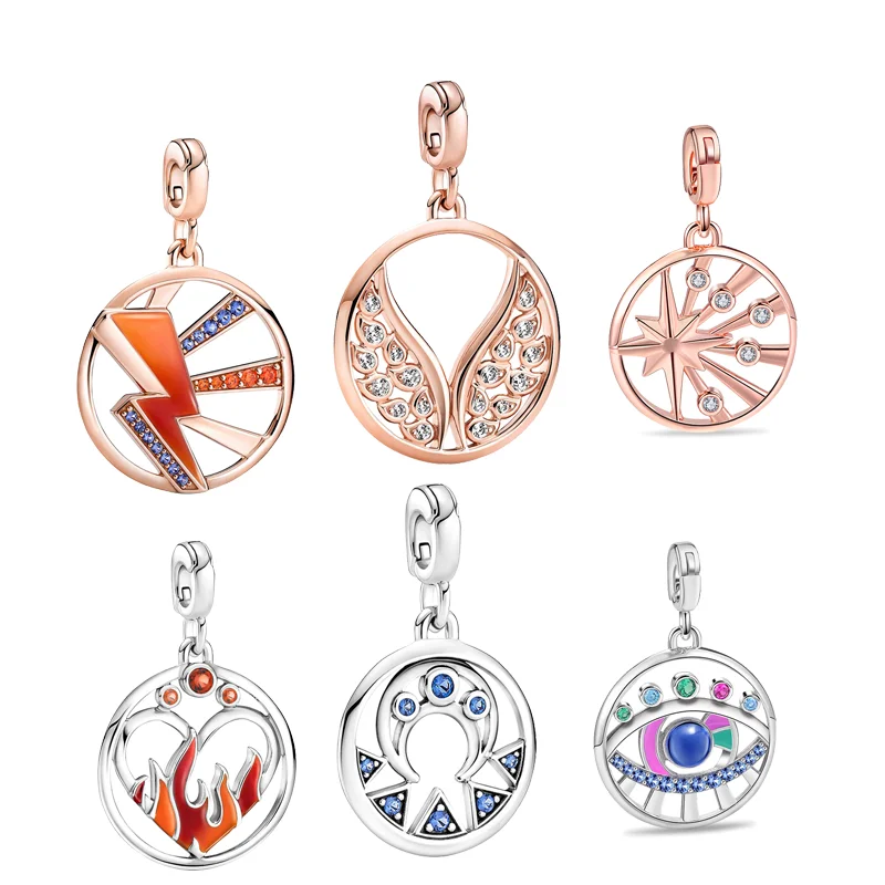 925 Sterling Silver ME Eyes Lightning Fire Inside Medallion Pendant Mini Beads Fit Original Pan Charms ME Bracelet Fine Jewelry