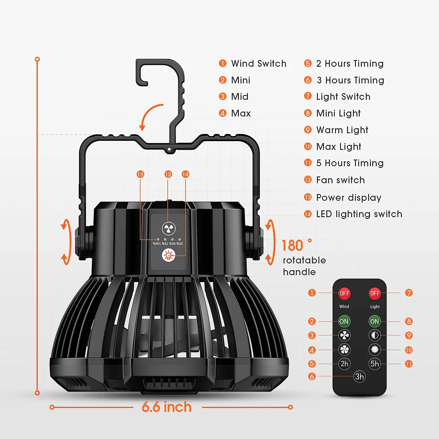 HOULI 5200mah wholesale portable charging tower multifunctional camping fan with remote control light