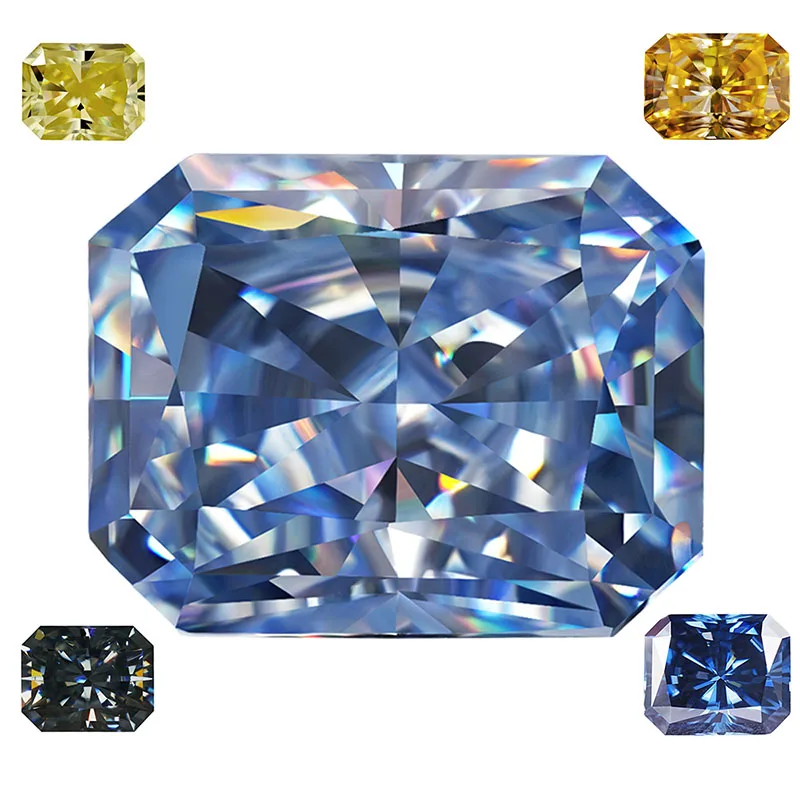 SICGEM 1ct Radiant Cut Moissanite Loose Stones Blue Champagne Grey Yellow VVS1 Loose Diamonds
