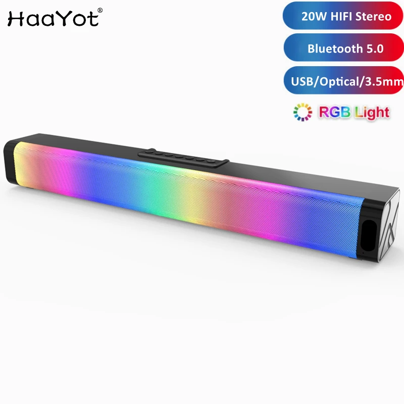 2021 компьютерные игровые колонки с RGB подсветкой мощный бас стерео звук USB 3,5 мм оптическая звуковая панель ПК 20 Вт динамик для ПК ТВ мобильных телефонов