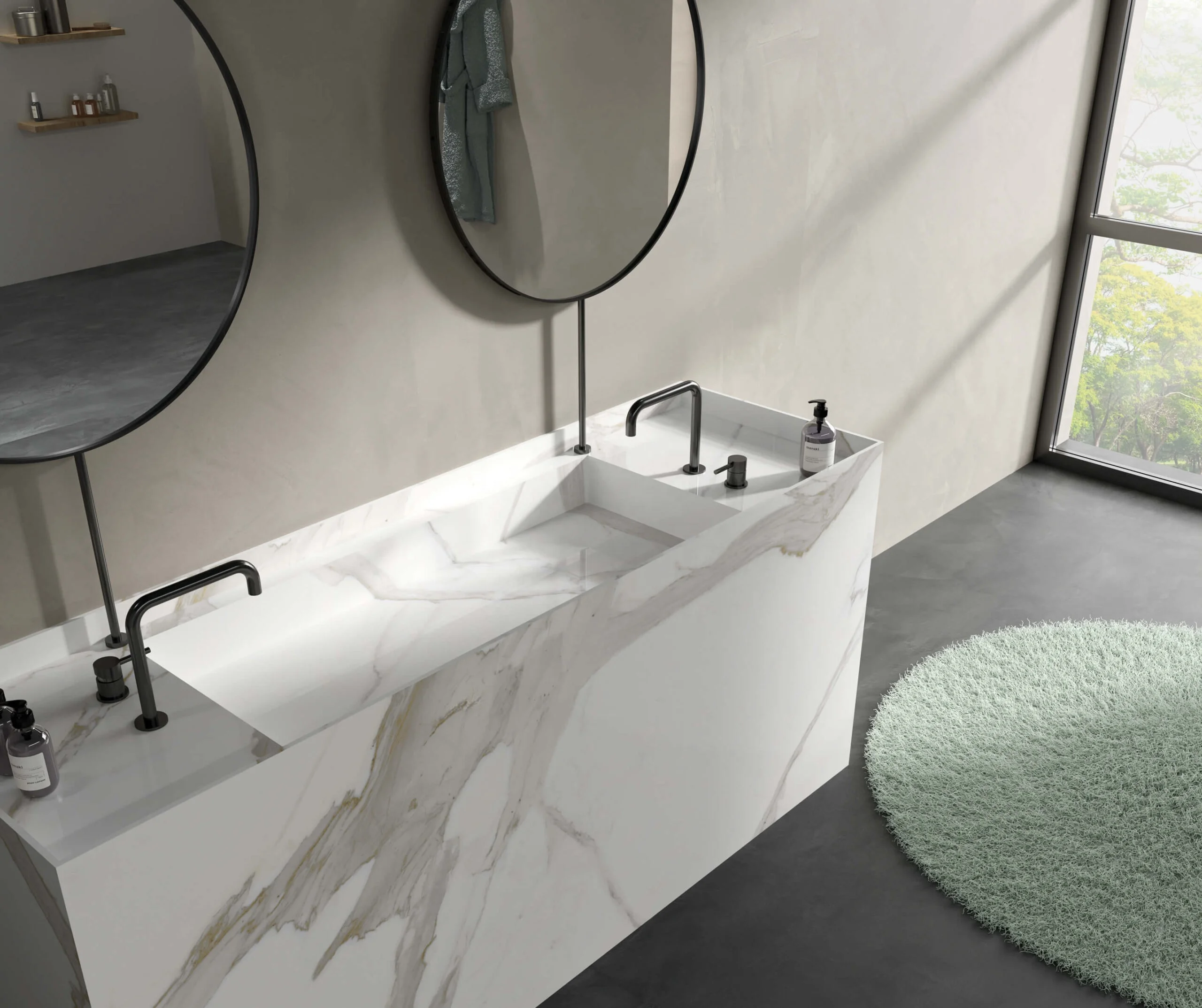 BOTON STONE White Countertop Slab Porcelain Tile Sintered Stone Vanity Top Wash Basin