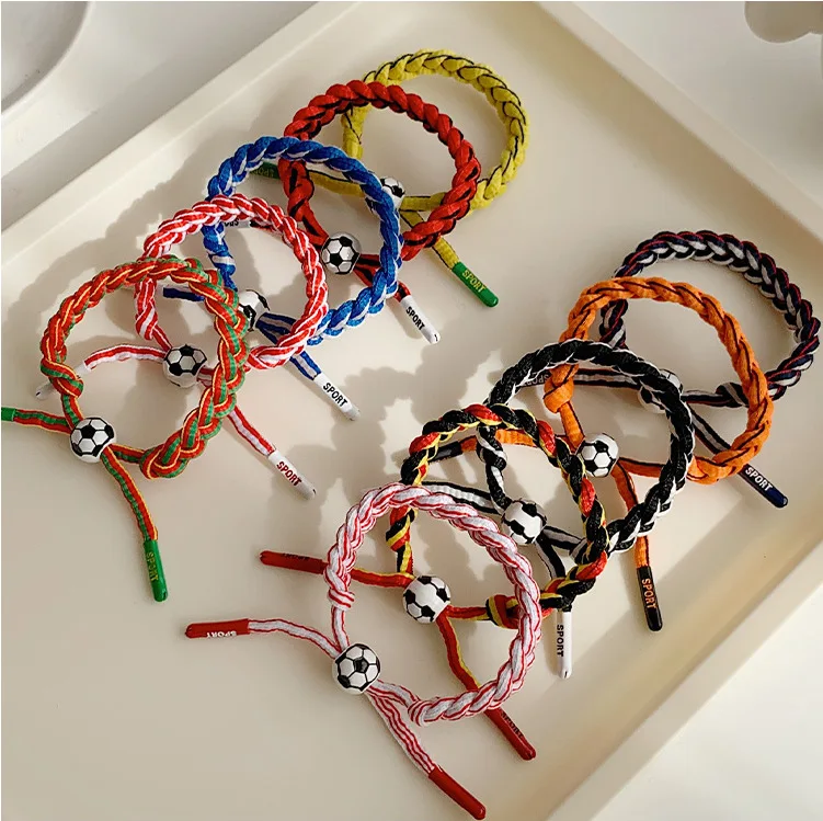 European Cup Star Woven Braided Football Party Gift Jewelry Sport Football Braided Adjustable Rope Bracelet for Men Fan Gift