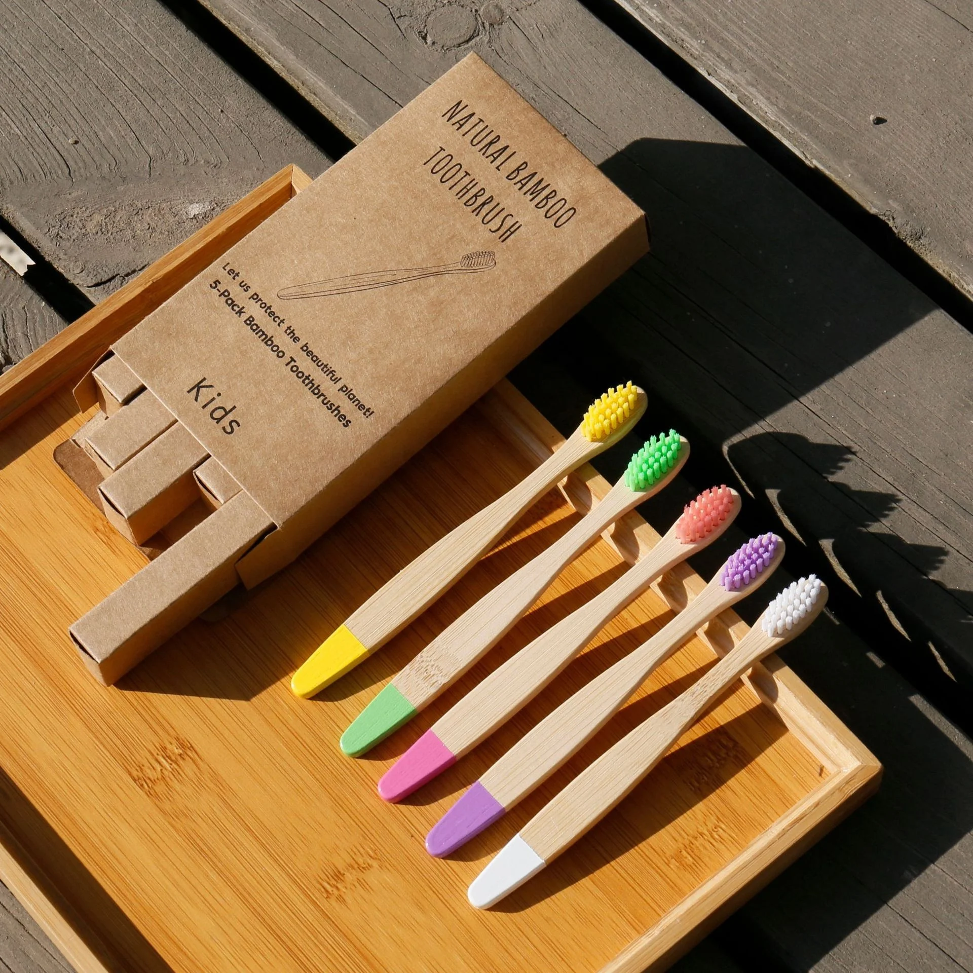 High Quality Biodegradable Natural Eco Friendly Travel Flat Handle Natural Bamboo Toothbrush For Adult Kid