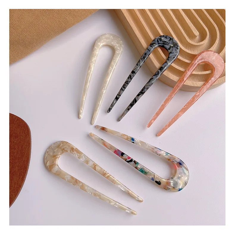 Cellulose Acetate Tortoise Shell U Shaped Designer French Hairpins Vintage Leopard Tortoiseshell Acetate Hair Stick Fork