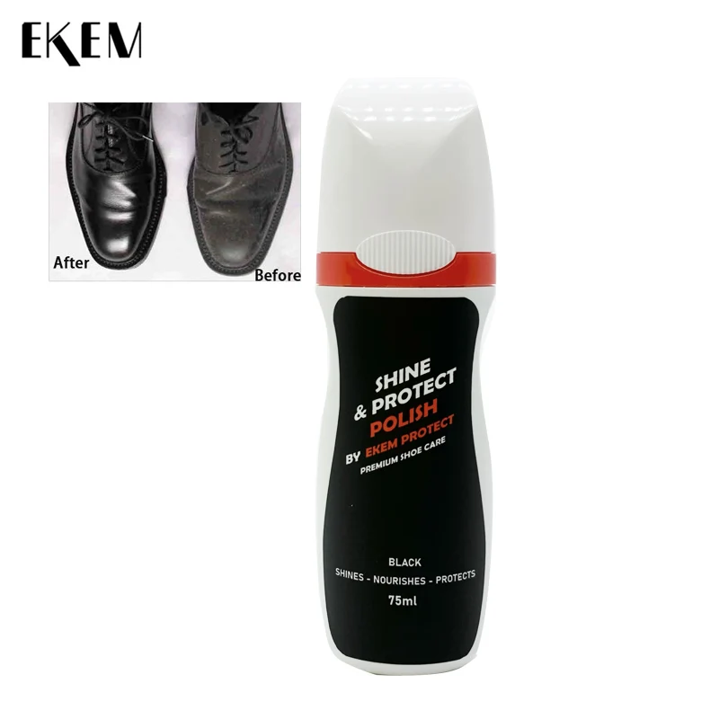 Ekem Factory hot sales high quality sponge black brown natural nourishing waterproof 75ml Instant shoe care liquid shoe polish