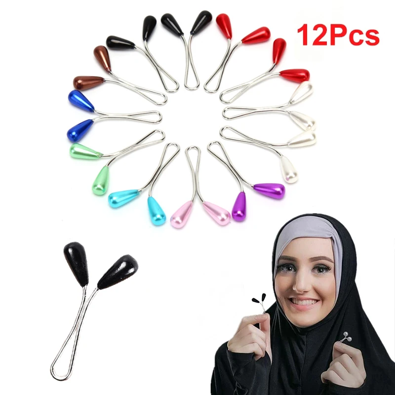 2023 Factory Hot Sale Cheapest  Water Drops Shape Colorful U Shape Hijab Clip Muslim Women Children Scarf Pearl Hijab Clips Pin