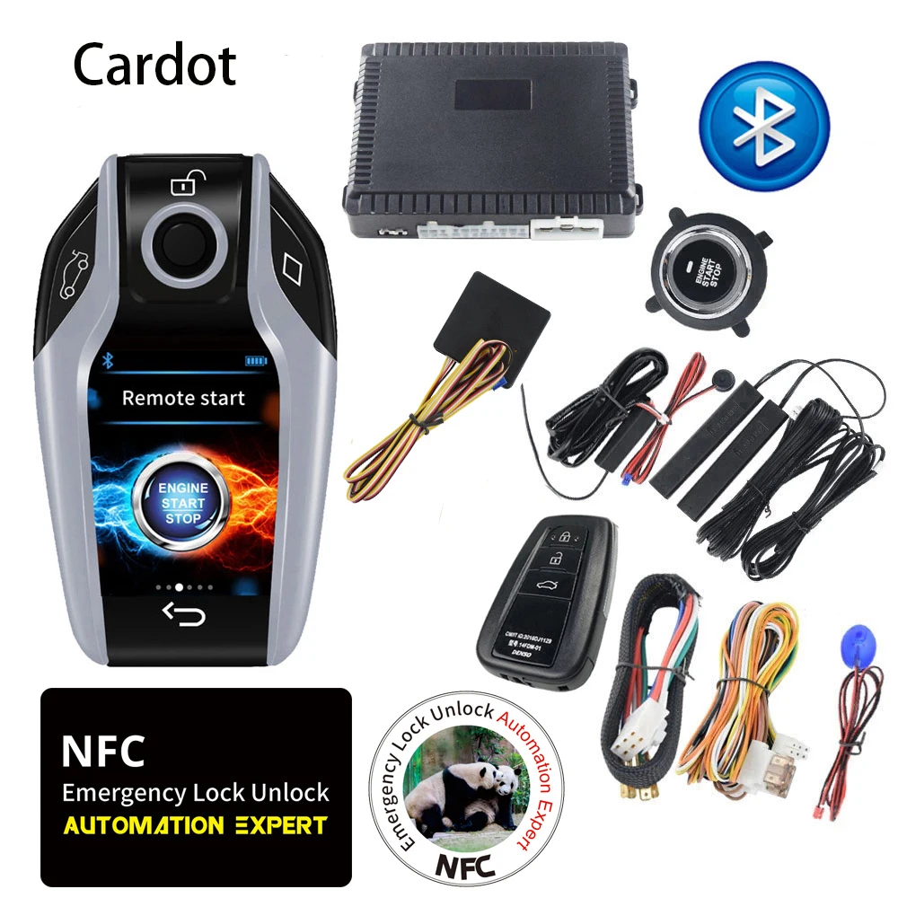 Cardot Lcd Key NFC Lock Unlock Smart Key Auto Start Stop Button Keyless Entry System Car Alarm