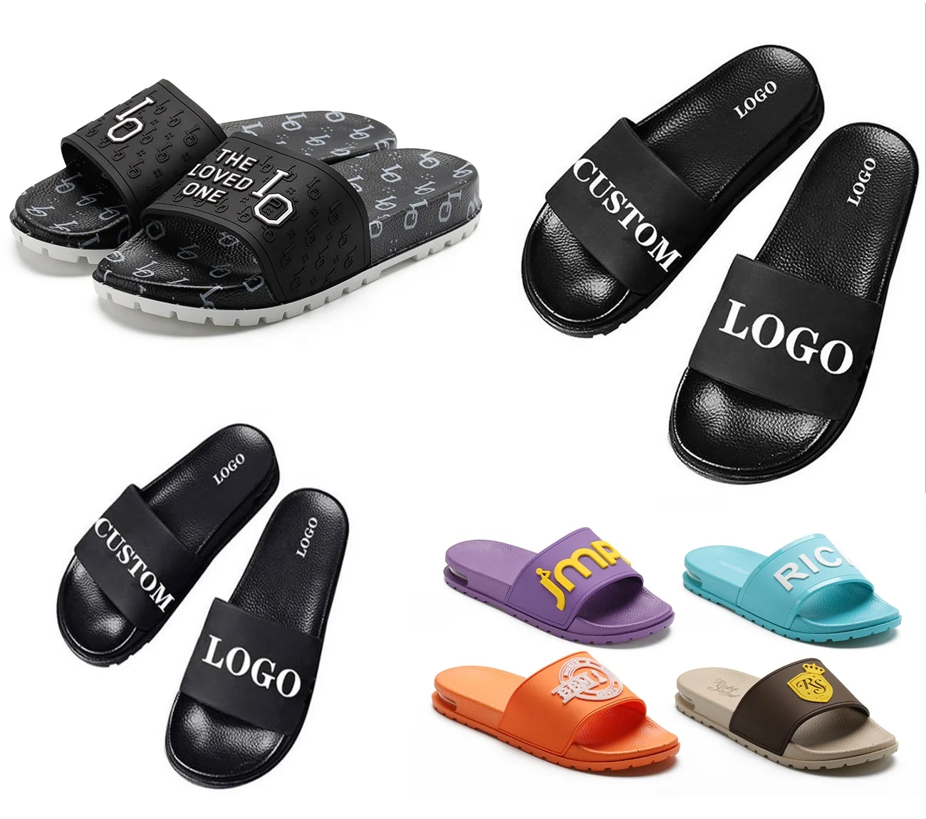 Henghao Big Size Thick Sole Logo Pvc Eva Flat Slides Sandals Comfort Slippers Fashion Beach Leather With Flat Pu Slippers