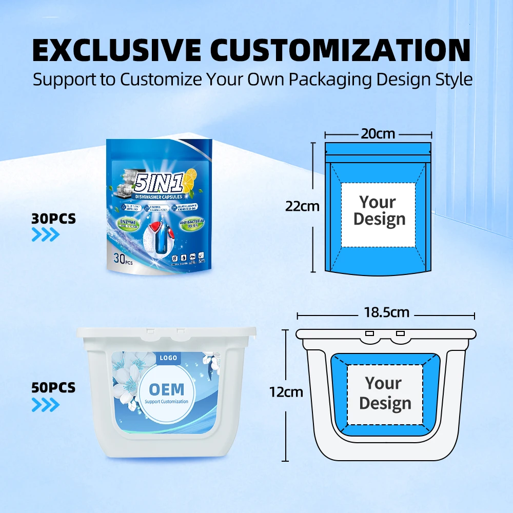 OEM ODM Custom Eco-friendly Bio-Enzyme 5In1 Effect Disposable Dishwashing Tablet Deep Clean Tough Stain Removal Tableware