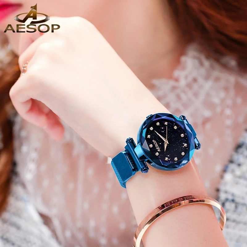 
AESOP Minimalist Gold Women Watches Quartz Stainless Steel Bracelet Luminous Hands Clock Mesh Steel Strap Waterproof Lady Watch 