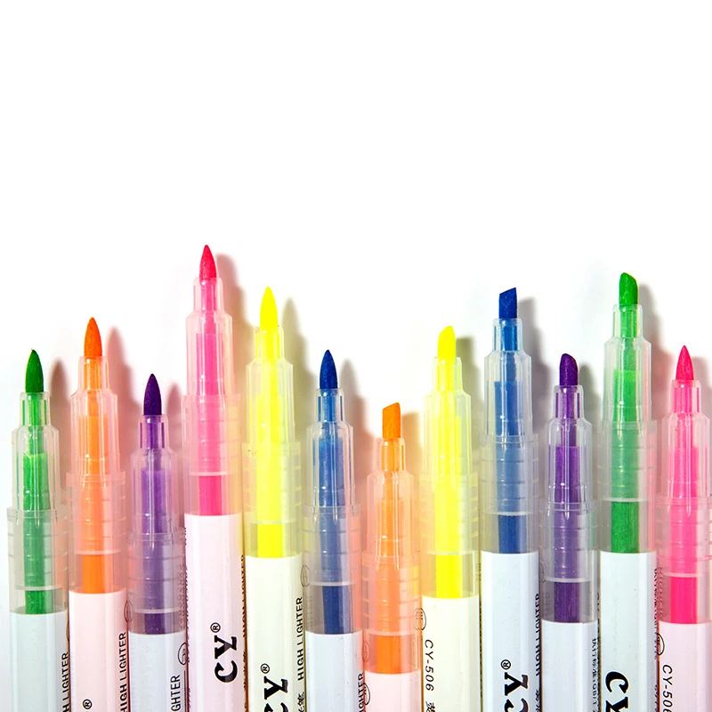 6 Colors Double Head Markers Smooth Lines Student Office Classroom Chisel Tip Highlighters