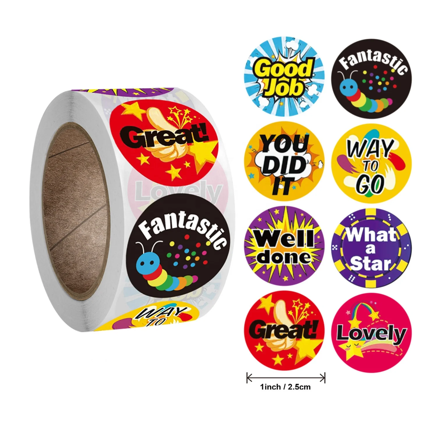 1 Inch Cartoon Motivational Stickers Office Stationery Decorative Labels Self Adhesive Reward Sealing Etiquetas