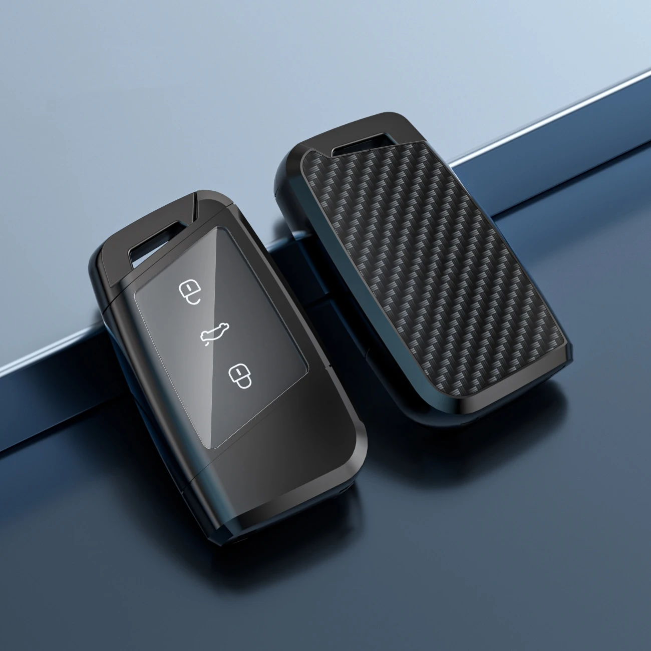 Metal+ABS Flip Car Key Fob Case Alloy Folding Key Cover with TPU Transparent Flim Fit for Volkswagen VW Jetta Skoda