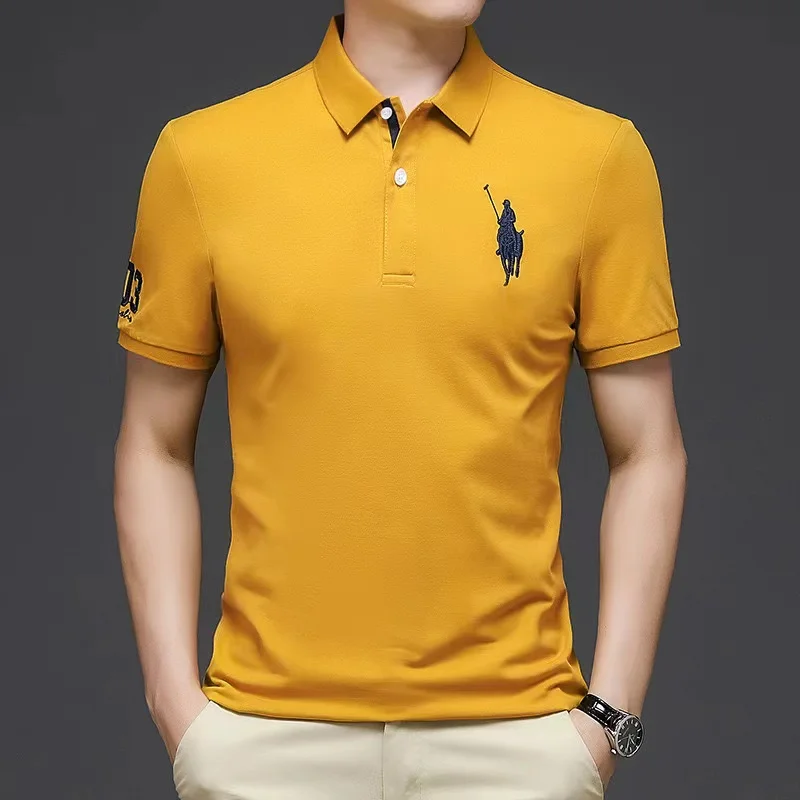 Turtleneck high quality short sleeve double mercerized cotton polo shirt various colors large size M-7XL t-shirt for men polo