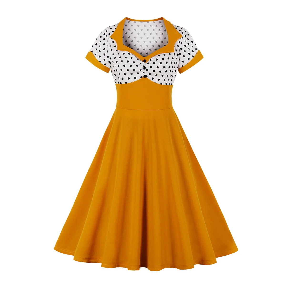 Elegant Dot Vintage Summer Women Short Sleeve High Waist Midi Party Dress Casual Rockabilly Vestidos Robe Femme