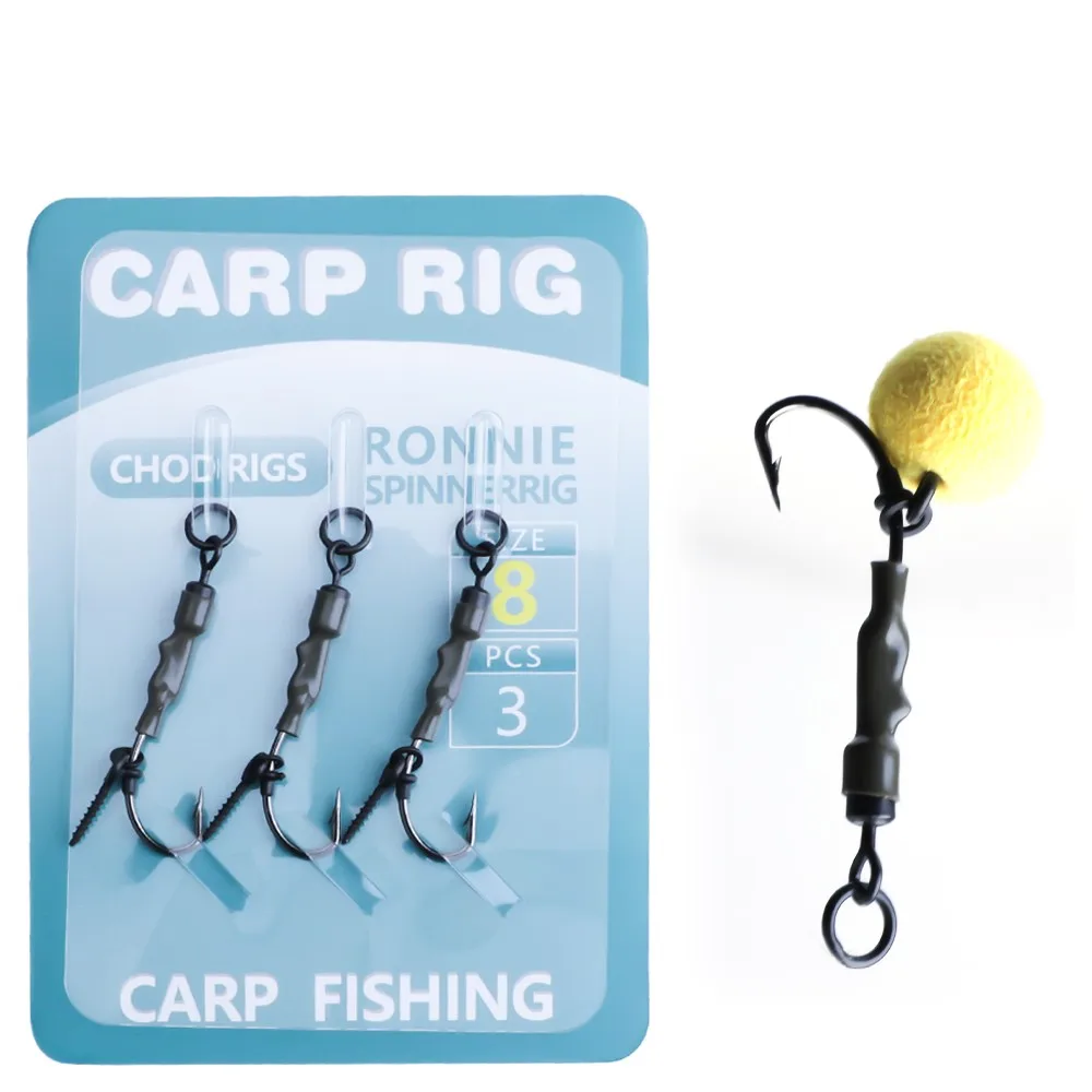 FTK 3pcs/pack Carp Fishing Hook Rigs Fishing Feeder Accessories High Carbon Steel Fishing Hook