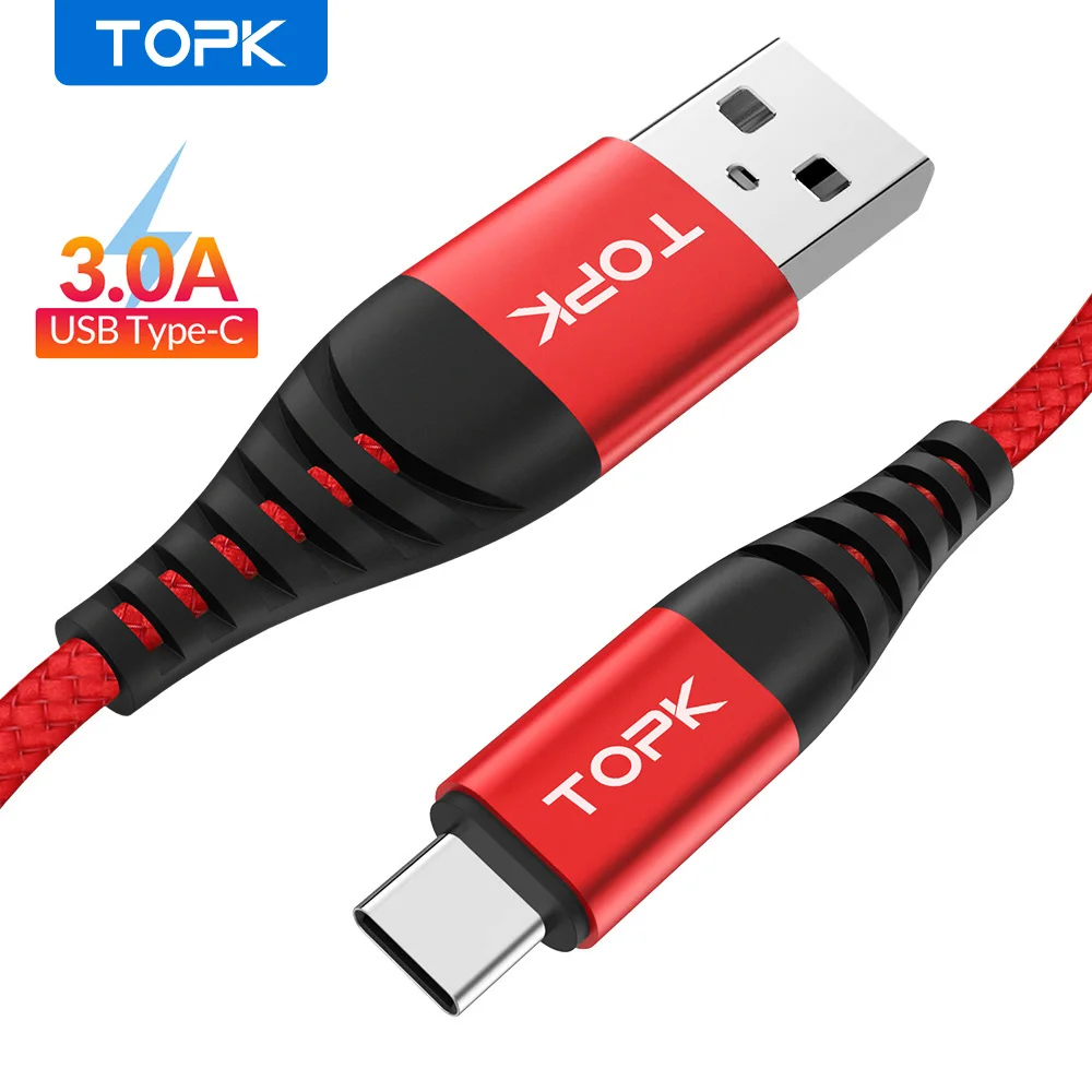  TOPK AN42 1 м (3 3 фута) 3а QC3.0 нейлоновый Плетеный USB Type C кабель для передачи