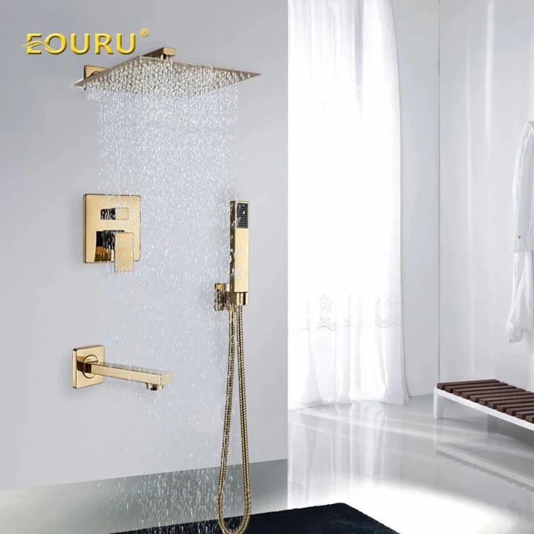 High Quality Concealed Wall Mounted Shower Faucet Mixer Brushed gold Shower Faucet set with Hand Shower