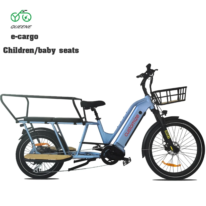 100km Long Range Hydraulic Disc Brake Family cargo E-Bike 500 Watt Electric Bike For Family Use