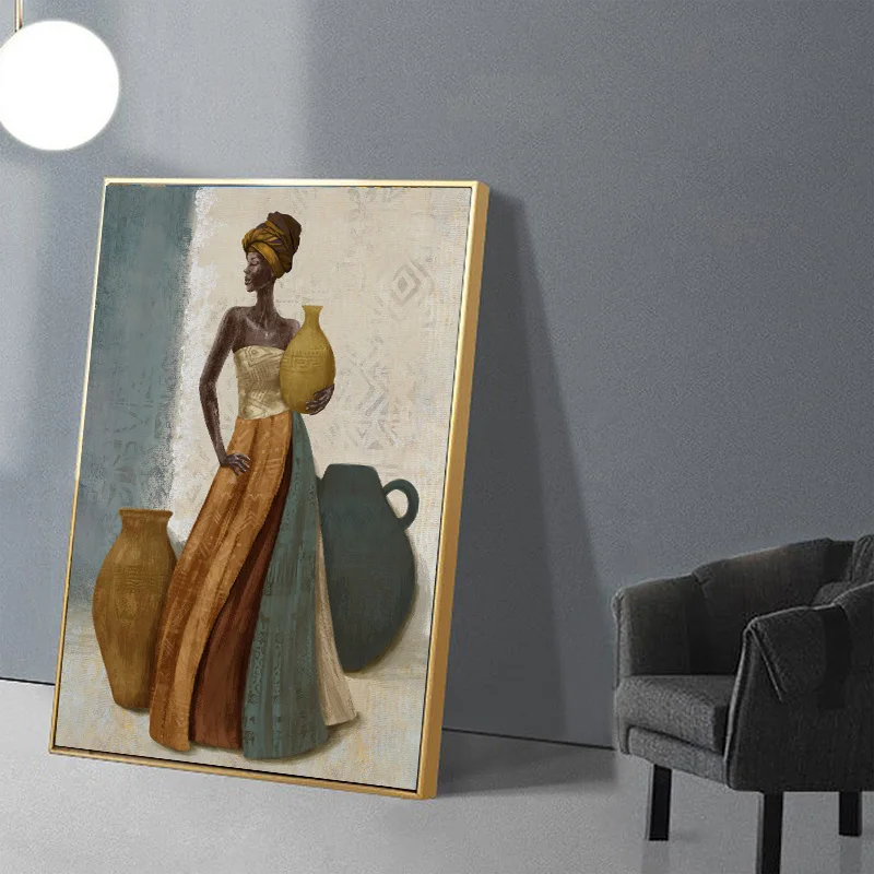 Unique original design whole 100% handpainted african girl oil painting indoor decorative wall painting