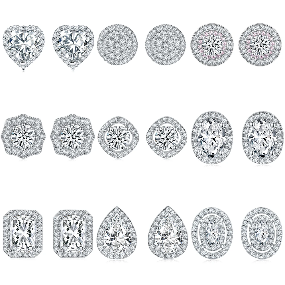 Wholesale 925 silver Jewelry Huggie Earrings Sapphire Birthstone Round Zircon Drop Earrings