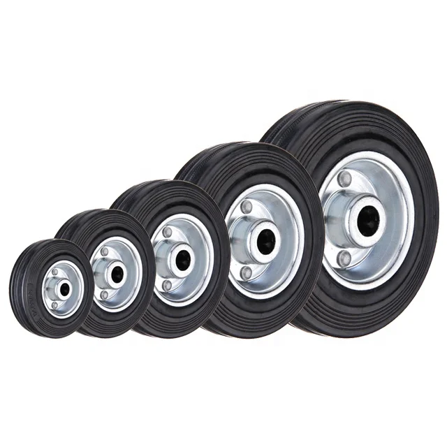 Wholesale zinc plated medium heavy duty black solid rubber tire 4 inch rubber wheel caster for industrial application